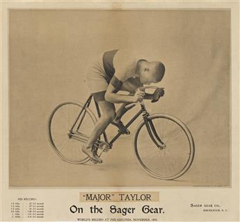 (SPORTS--CYCLING.) Major Taylor on the Sager Gear, Worlds Record at Philadelphia.